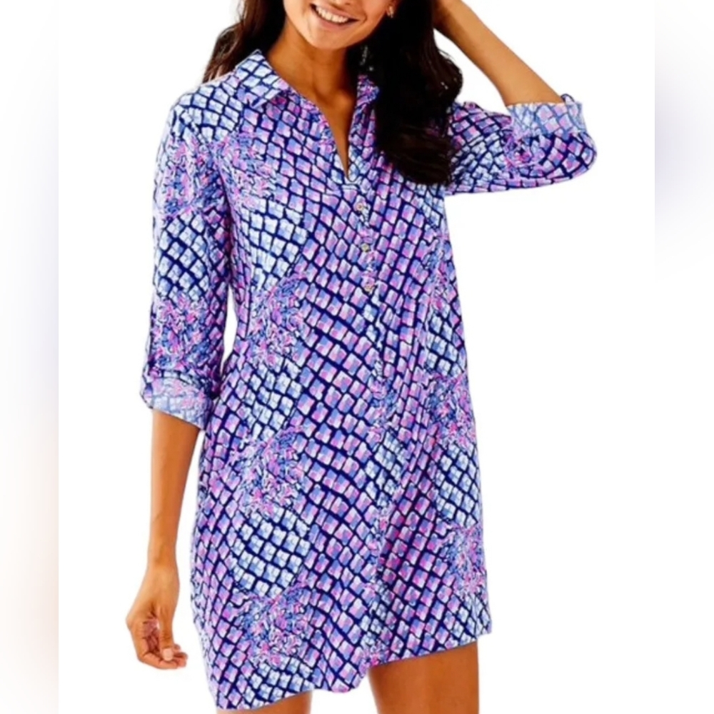 Lilly Pulitzer Lillith Long Sleeve Dress In Royal Purple Pop Up Toe